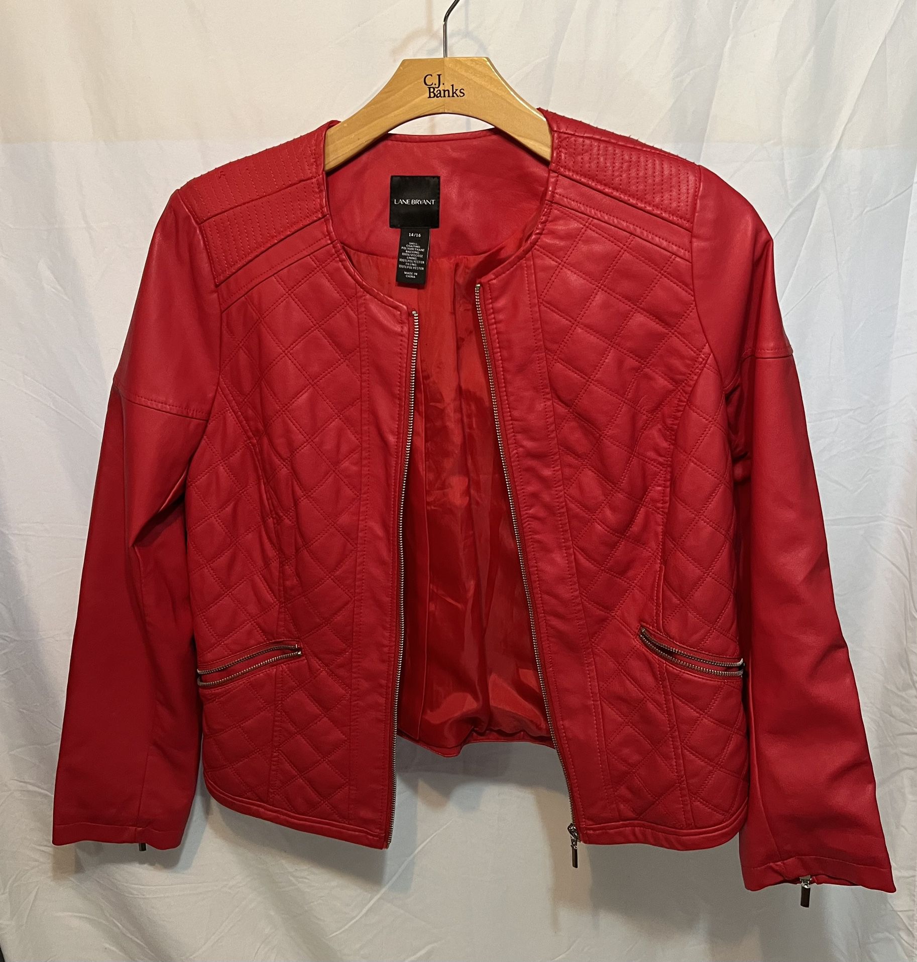 Lane Bryant Red zip up Faux Leather Jacket size 14/16