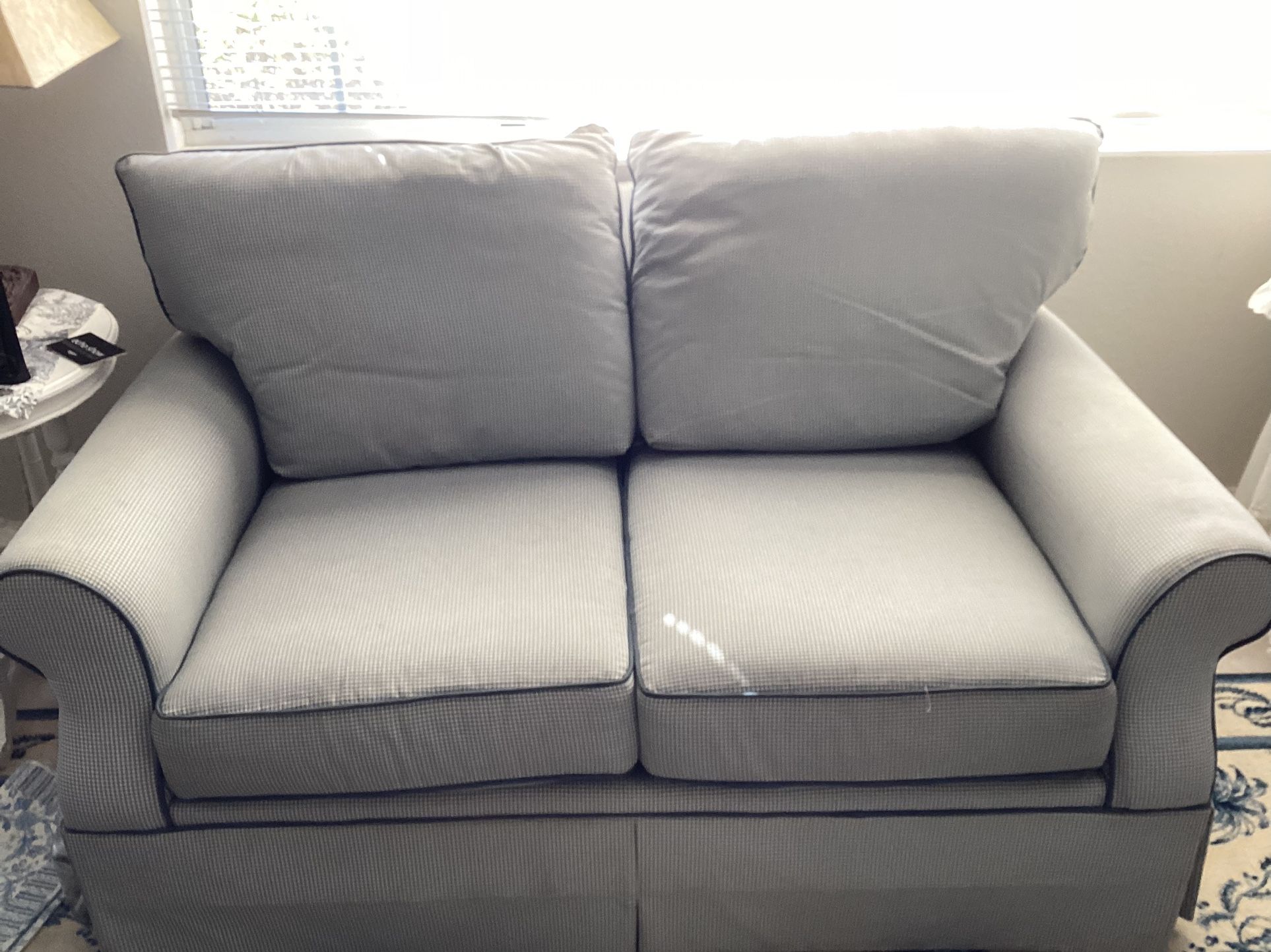 60” Love Seat Couch Blue & White Checker