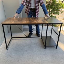 New In Box 55x24x30 Inch Tall Rustic Brown Office Computer Desk Table With Tower Shelf 