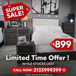 4 Piece Queen Size Bedroom Set ( Included Bed Frame ,Dresser ,Mirror, Nightstand )