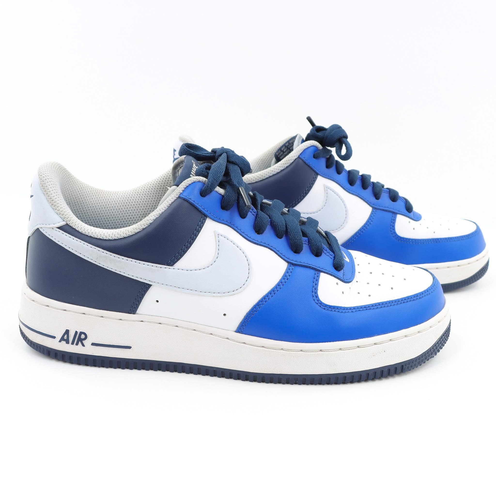 NIKE MEN'S 9.5 AIR FORCE 1 '07 LV8 SHOES WHITE ROYAL NAVY BLUE SNEAKERS SPORT