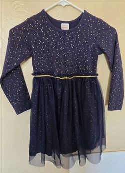 Hanna Andersson Blue And Gold Polka Dot Dress With Tulle Overlay Fancy School