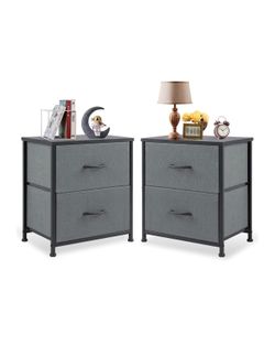 New Nightstand Set of 2, Small Dresser with 2 Fabric Drawers Side Bedroom End Table Kids Bedside Storage Furniture for 25 inch Tall Night Stand for Cl