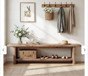 YT0210 71" Solid Wood Entryway Bench with Shoe Storage, Long Farmhouse End-of-Bed and Dining Bench for 2-3