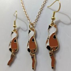 homemade calico cat necklace and earrings handmade jewelry