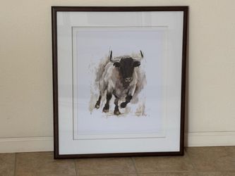 Framed Bull Watercolor Art Print