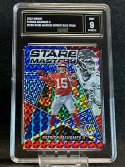 2022 Mosaic 💥 Patrick Mahomes 💥 Stare Masters Mosaic Blue Prizm /99 GMA 9 Mint 💎 - Kansas City Chiefs