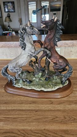 Vintage Porcelain Fighting Horses Statue