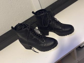 Black Lace-Up Heeled Combat Ankle Boots