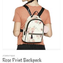 Like Dreams Vegan Rose Print Backpack Purse 