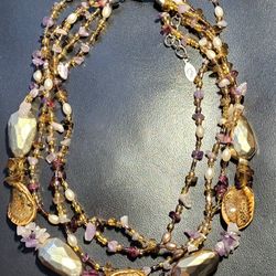 17 Inch Designer Garnet Amethyst Necklace