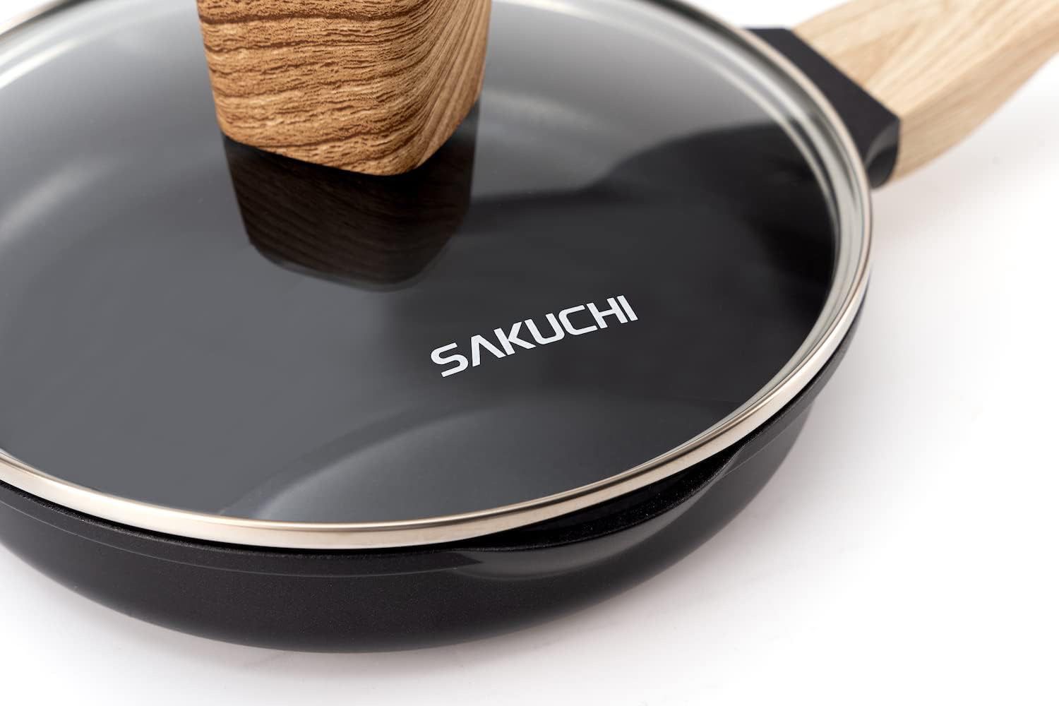 Sakuchi Deep Frying Pan with Lid Nonstick Saute Pan (Black, 9.5 Inch)