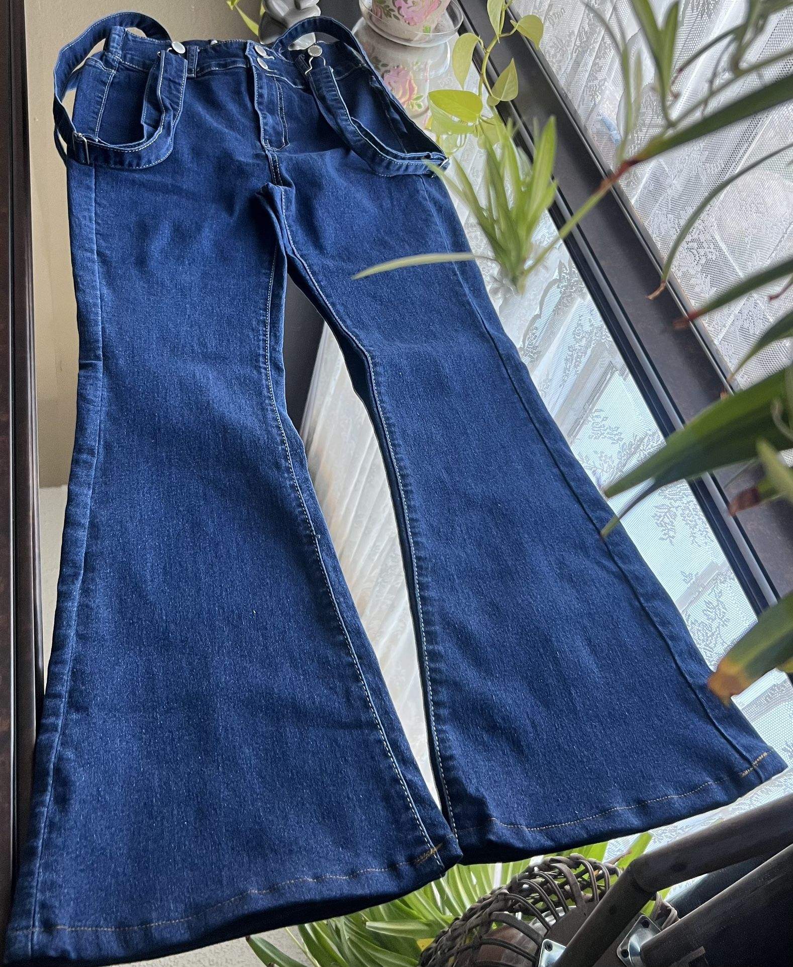High Waisted Removable Suspenders Bell Bottom Jeans/ Pantalones De Campana Con Tirantes Removibles