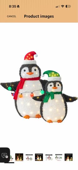 Jingle Joy 2-Piece 36-Inch LED Lighted Outdoor Penguin Family Set - Weather Resistant with Ground Stakes - Festive Winter Christmas Decorations - Holi