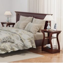 New End Tables Living Room, Cherry End Table with Charging Station Side Table Living Room, with USB