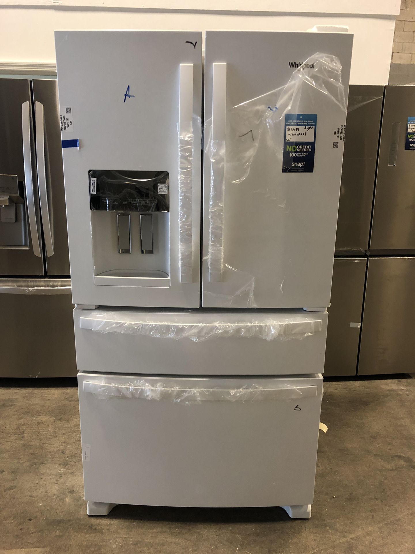 Whirlpool-24.5 cu. Ft. 4 Door French Door Refrigerator take home for $39 EZ financing available with 1 year warranty