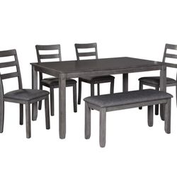 Dining Set 6 PCS Grey Chair + Table 

