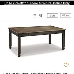 Tyler Creek Dining Table with Storage Drawers, Brand New 