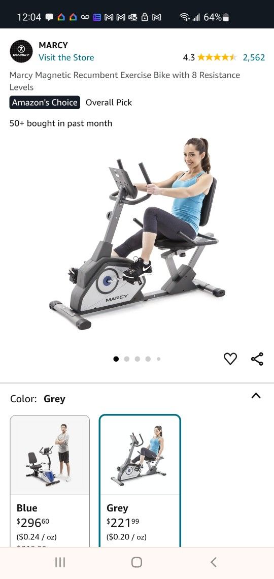 Marcy Magnetic Recumbent Exercise Bike with 8 Resistance Levels