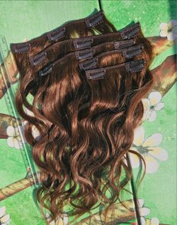 14 inch brown real hair clip in hair extensions only $25