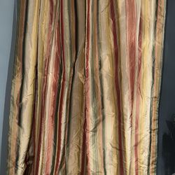 Custom made 100% Silk Double Lined Stripes 2 Weighted Curtain Panels.
