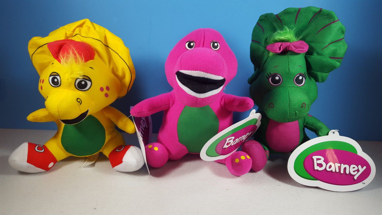 Barney Lot Of 3 Kids Tv Show 90's Vintage Bj Dinosaur Baby Bop Dino Stuffed Animal Soft 8" Plush Dolls