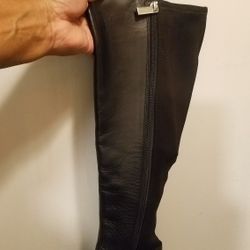 Sz5 Blk Lthr Spandex New Michael Kors Ovr Knee