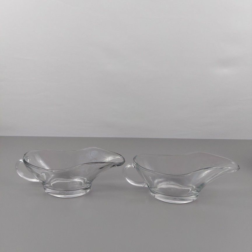 Vintage Anchor Hocking Clearin Glass Gravy Boat Bowl With Handle 10oz #1028 Lot of 2