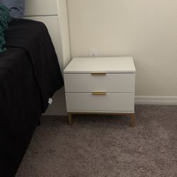 White End Table With Gold Handles 