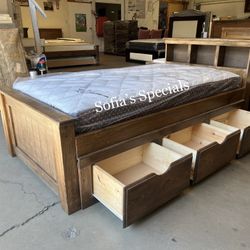 Twin Bed W Drawers And Mattress 