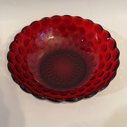 Anchor Hocking  Red Fruit Bowes Moser Vintage 8 1/2 In Wide  Venmo / Pay Pal For Shipping No Chips