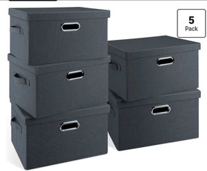Medium 15" 21 Quart Collapsible Stackable Storage Bins with Lids, 5 Packs Dark Gray Foldable Fabric Closet Storage Boxes with Lids, Lidded Heavy-duty 