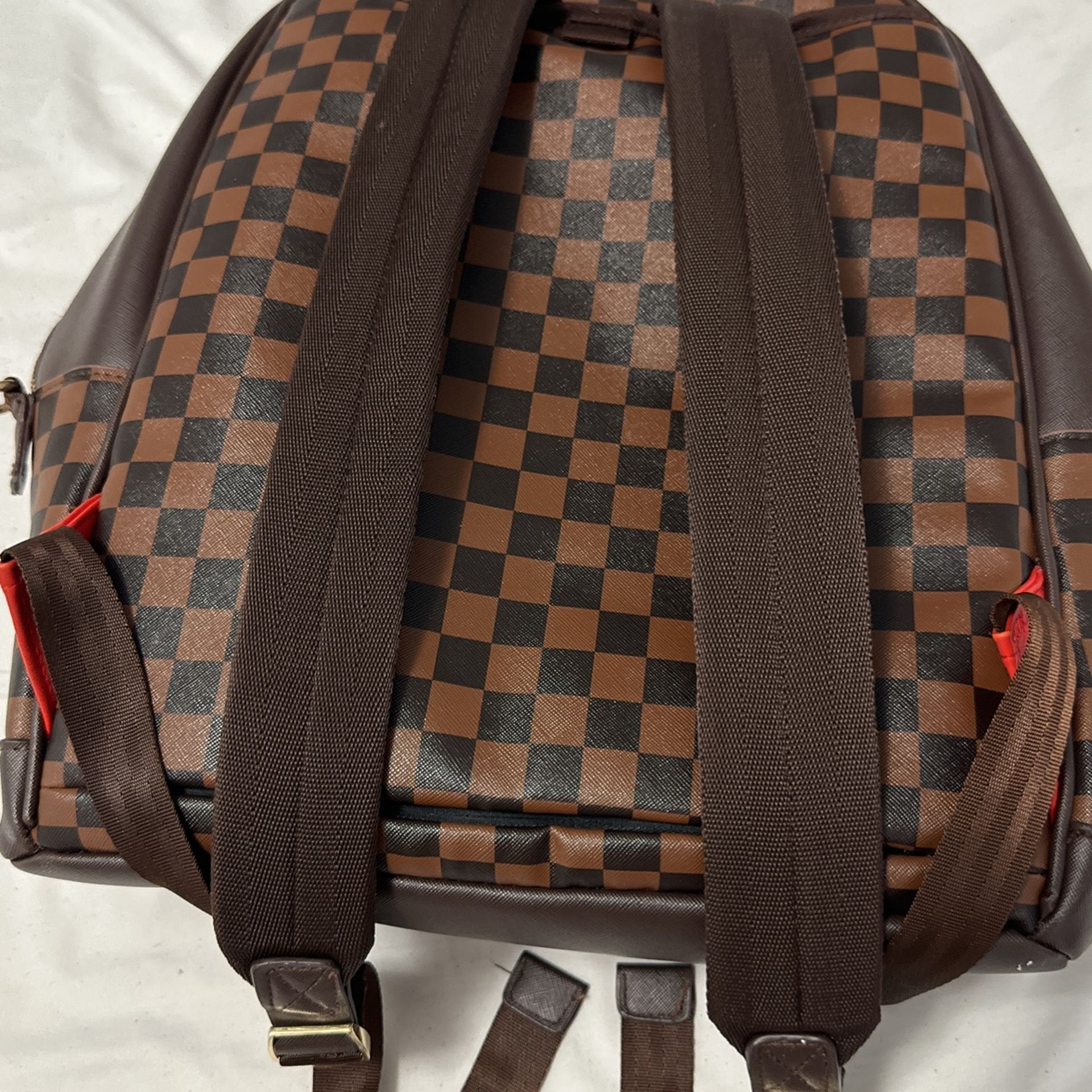 Sprayground Brown Checkered Backpack Shark In Paris Monogram