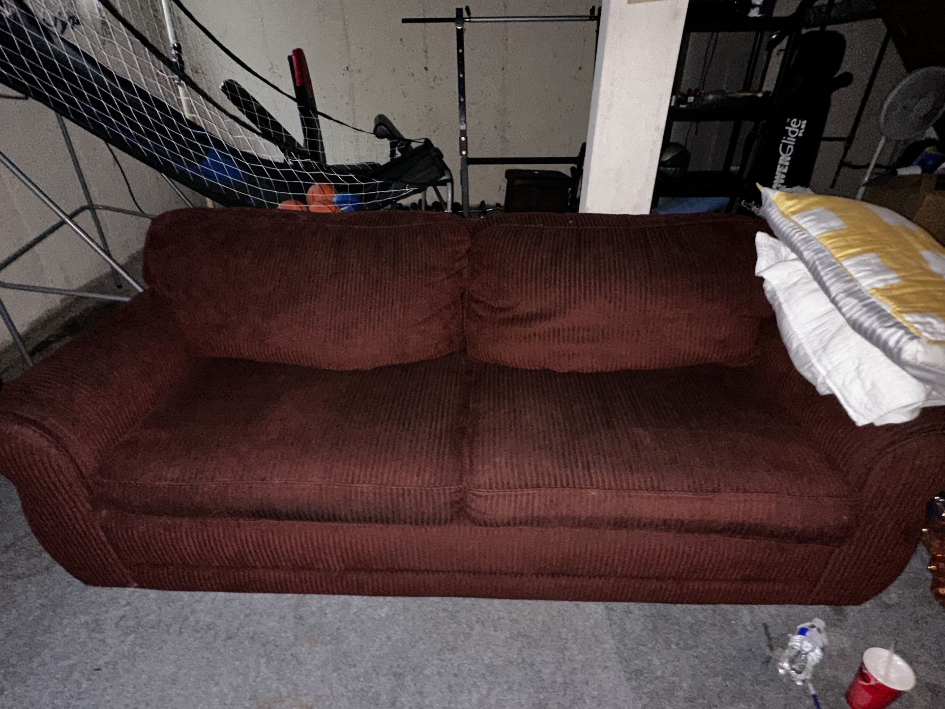 Maroon Corduroy Couch/ Pull Out Bed