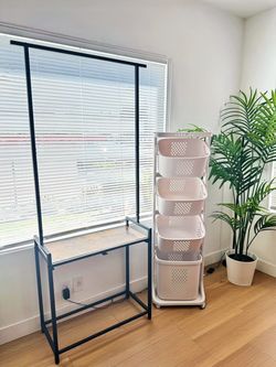 Rolling 4 tier laundry hamper and clothes rack