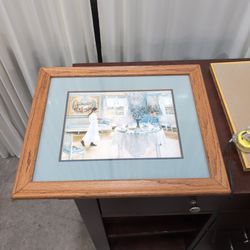 Traditional Style Framed Art with Blue Matting
