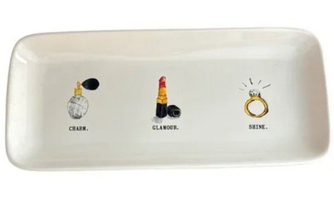 Brand New Rae Dunn Ceramic Ring Tray- CHARM/GLAMOUR/ SHINE Tray