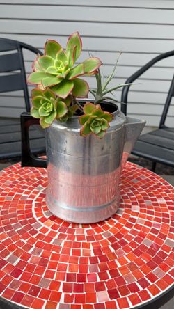 Vintage Mid-Century  Aluminum Coffee Pot Succulent Planter