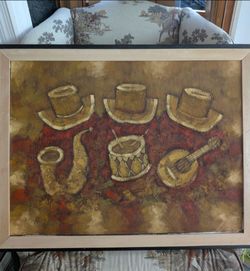Vintage original textured mid-century impasto oil painting