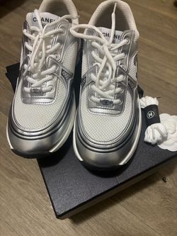 Chanel Silver Mesh Lace-Up Sneakers