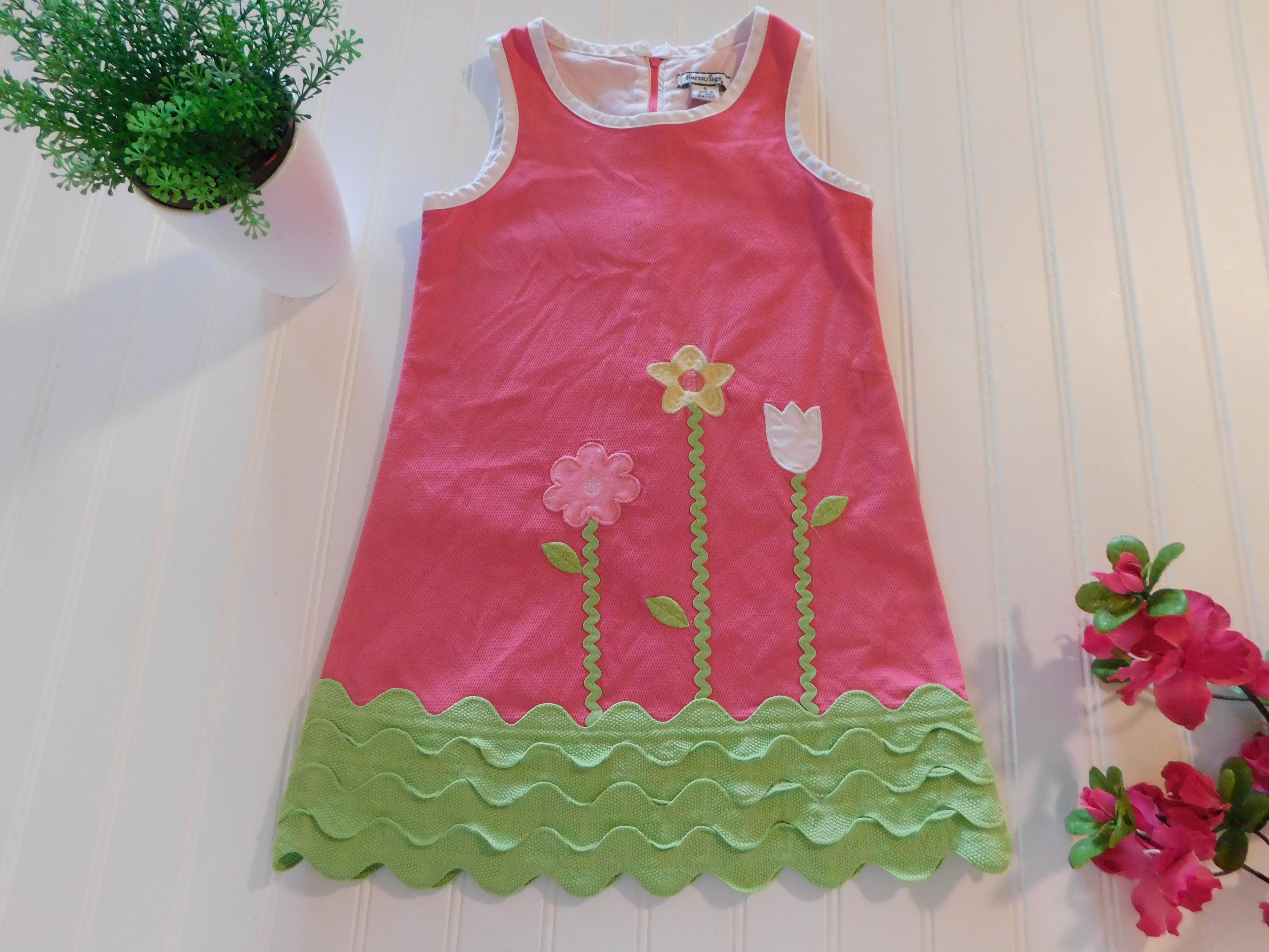Hartstrings Girl size 5 Pink Textured Spring Flower Embroidered Easter Shift Dress
