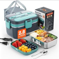 2.8L Electric Heated Lunch Box - 100W Portable Food Warmer for Adults, Leak-Proof & Dishwasher-Safe, Ideal for Car, Truck, Travel, Work, Gift for Men 