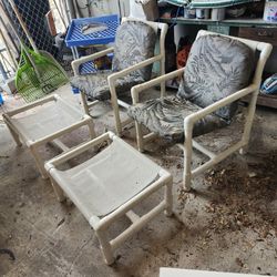 Delivery Avail Palm Casual Matching Pair Pvc Pool Patio Chairs W Cushion AND Matching Ottoman Footrests 