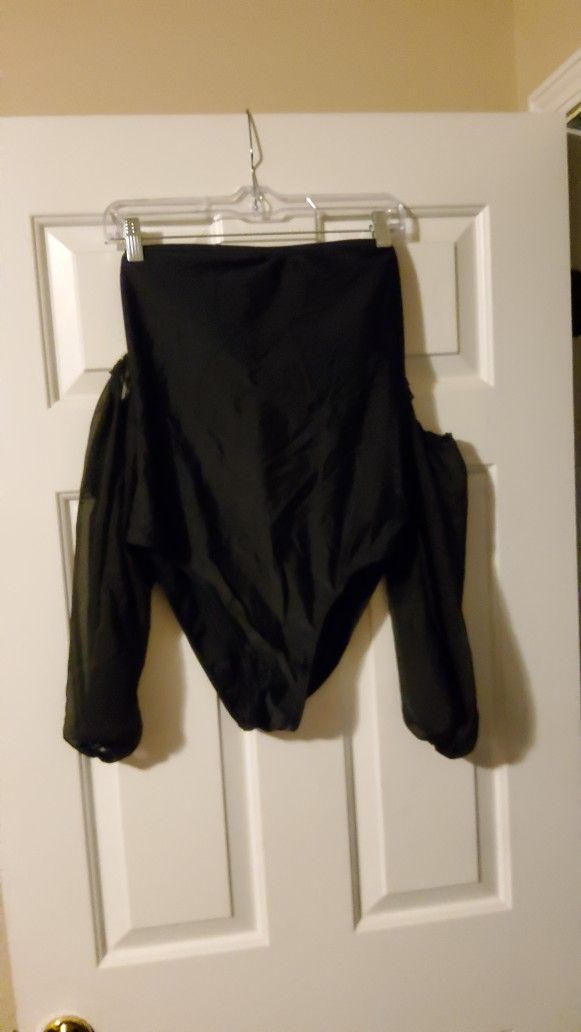 Women's Black Detachable Sleeves Swimsuit Large