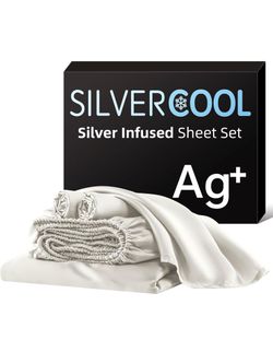 Bamboo Viscose & Silk Blended Silver Infused Queen Bed Sheets, 10% Silver for Permanent Self-Purifying & Clear Skin & Acne-Prone