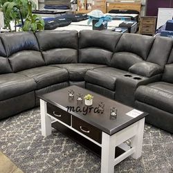 Ashley/Faux Leather/Reclining Sectional, Gray&Brown Seccional,Couch