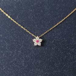 Ruby & White Sapphire Flower Necklace 