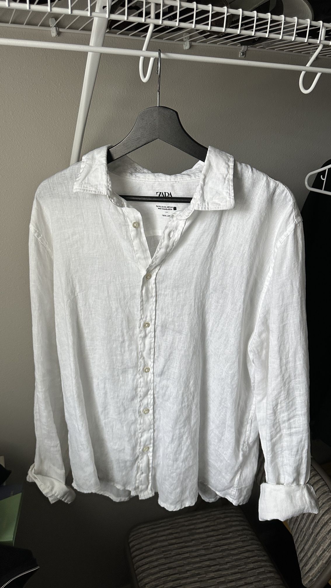 Zara 100% Linen Button Up White Fits Medium