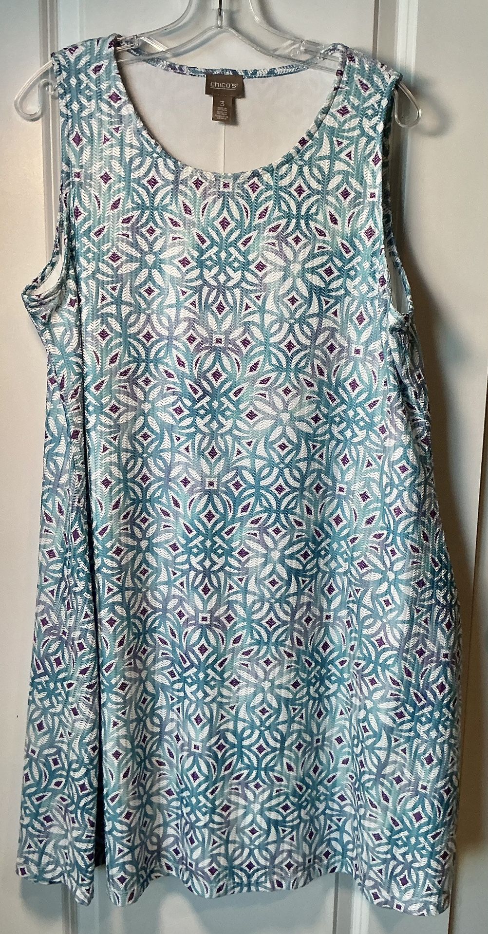 Chico’s Dress/Shift Sleeveless Blue & Purple Geometric Print Sz 3 Lined