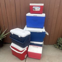 Lot Of 7 Ice Chest Coolers Different Sizes